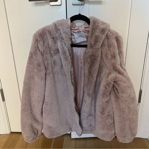 Furry pink coat with hood from urban outfitters